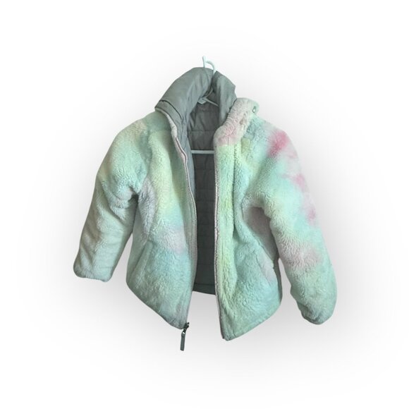 Girls’ Size 7/8 Reversible Jacket – Quilted Gray & Plush Tie-Dye Coat - Picture 2 of 5